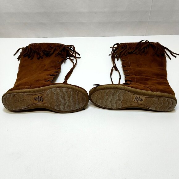 Charlotte Russe Knee High Fringe Boots Size 6 Faux Suede Zipper Lace-Up Detail - Picture 4 of 8